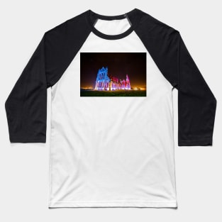 Whitby Abbey Ruined Benedictine abbey Illuminated for Halloween IMG 1692-A Baseball T-Shirt